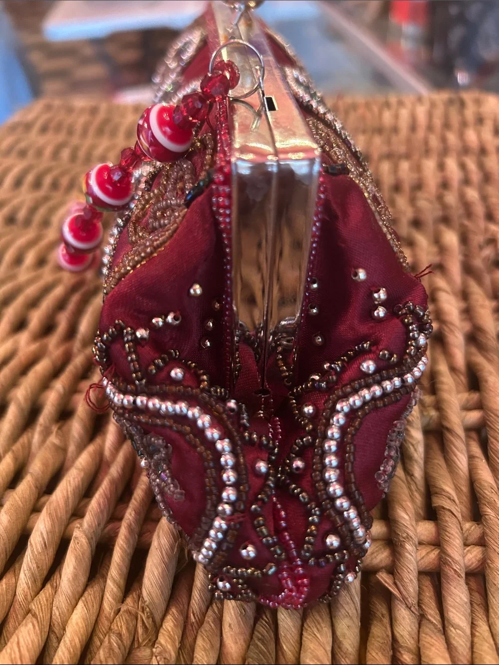 Embellished Beaded Clutch Bag – Red